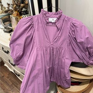 Never a wallflower purple puff sleeve blouse